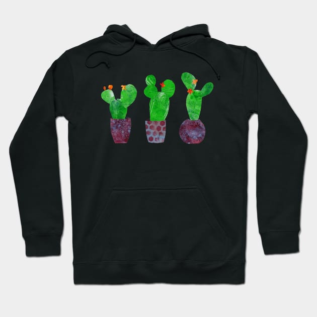Cactus cacti succulents in pots - mixed media collage Hoodie by kittyvdheuvel